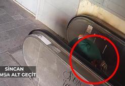 Yürüyen merdiveni, kasıtlı devre dışı bırakan kişiler kameraya yansıdı