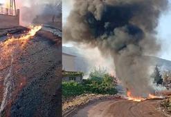 Şırnak’ta yol çalışması sırasında hasar alan boru hattından sızan petrol alev aldı