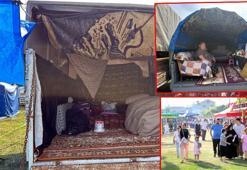 115 yıllık panayırda, ev ortamına çevirdikleri traktör römorklarında konaklıyorlar
