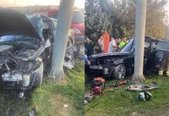 Yön levhası direğine çarpan otomobilin sürücüsü ağır yaralandı