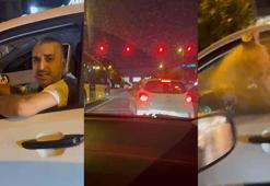 Üsküdar’da sürücünün trafikte yol verme kavgasında biber gazı sıktığı anlar kamerada