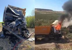 Yanan kamyonun şoförü hayatını kaybetti