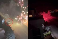 Araçtan atılan havai fişek yangına neden oldu; o anlar kamerada