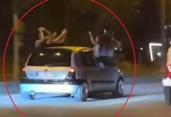 Otomobilde tehlikeli yolculuk kamerada