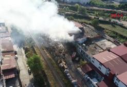 Kereste Fabrikasındaki yangın havadan görüntülendi