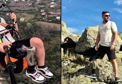 Protez bacaklı gazi yamaç paraşütü yapıyor, zeybek oynuyor