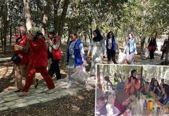 Iğdır'da ormanda çöp toplayan gönüllüler, cam şişeleri de boyayıp dönüştürdü