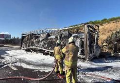Sarıyer'de TIR dorsesi alev alev yandı