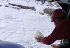 Afet sonrası kara yoluyla ulaşım sağlanamayan yaylalarda mahsur kalanlara askeri helikopterle yardım