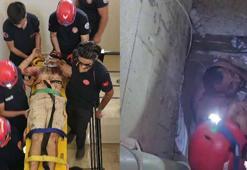 Havalandırma boşluğuna düşen boyacıyı itfaiye kurtardı