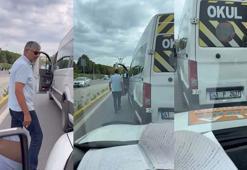 Okul servis şoförü, trafikte aracının önünü kestiği sürücüyü tehdit etti