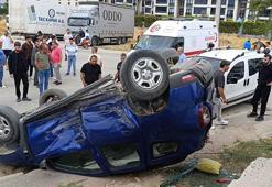 Hafif ticari araçla çarpışan cip takla attı; 3 yaralı