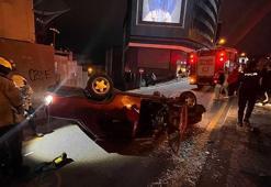 Kağıthane'de çaldığı otomobille takla attı; olay yerinden kaçtı: Kaza anı kamerada