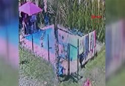 Epilepsi hastası Berra, havuzda boğulma tehlikesi geçirirken yaşanan panik kamerada