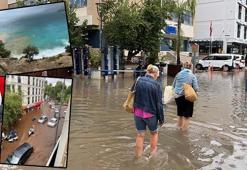 Muğla'da sağanak; oteli su bastı, deniz kahverengine döndü