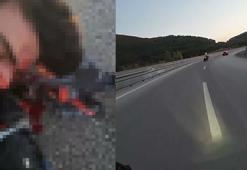 Bariyere çarpan motosikletin sürücüsü ağır yaralandı; kaza kask kamerasında