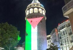 Galata Kulesi’ne Filistin Bayrağı yansıtıldı