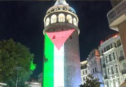 Galata Kulesi’ne Filistin Bayrağı yansıtıldı