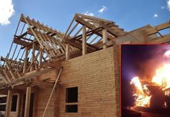 Yangında kül olan 'kütük ev' yerine Rusya'dan getirilen ağaçlarla yenisi inşa ediliyor