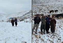 Adana'nın yüksek kesimlerine kar yağdı; yaylada mahsur kalan kadını komşuları kurtardı