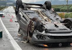 Su birikintisine giren otomobil takla attı: Kaza anı kamerada