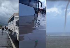 Hatay’da sağanak nedeniyle otoyol çöktü, yolları su bastı, denizde hortum çıktı