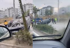 Takla atan otomobilin sürücüsü yaralandı