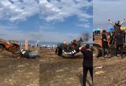 Off-road aracının takla atıp bitiş balonunu devirdiği anlar kamerada