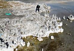 Van Gölü'nün çekilmesiyle ortaya çıkan mikrobiyalitlere fotoğrafçı ilgisi