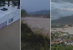 Gökçeada'da sağanak su baskınlarına yol açtı; heyelan nedeniyle yol kapandı