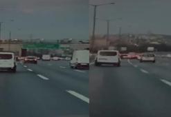 Gaziosmanpaşa TEM otoyolunda makas atan sürücü başka araca çarptı; kaza kamerada