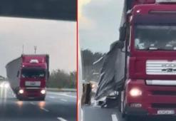 TIR şoförü zikzak çizerek ilerledi; dorsedeki yükler yola savruldu