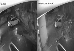 Maltepe'de istinat duvarının park halindeki 3 aracın üzerine çöktüğü anlar kamerada