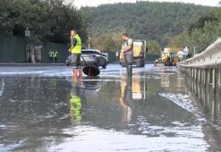 Sarıyer'de sağanak sonrası göle dönen caddede domuz boğuldu