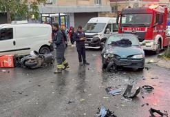 Motosiklet ile otomobilin çarpıştığı kaza kamerada; 2 yaralı