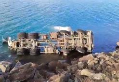 Hazar Gölü’ne uçan beton mikserinin şoförü kurtarıldı