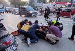 Yayaya çarpmamak için fren yapınca devrilen motosikletin sürücüsü yaralandı