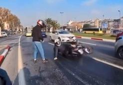Fatih’te yola yağ döküldü; motosikletliler peş peşe kayarak düştü