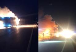 Karabük'te seyir halindeki yolcu otobüsü yandı