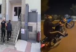 Plakasını kapattığı motosiklet ile tek teker üzerinde ilerleyen sürücünün ehliyeti iptal edildi