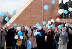 Doğu Türkistan'a dikkat çekmek için mavi ve beyaz balonları gökyüzüne bıraktılar