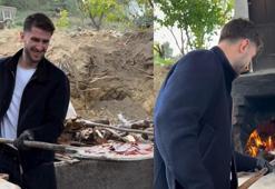 Milli futbolcu, memleketi İznik'te kendi pizzasını hazırlayıp, pişirdi