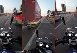 Kartal D-100'de kamyonet yasak yerden yola girdi, motosikletli son anda kurtuldu