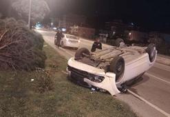 Otomobil, ağaca çarpıp ters döndü; 1 yaralı