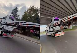 Oto kurtarıcıları üst üste dizip trafikte ilerledi