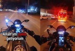 'Allah'ım sana geliyorum' diyen motosikletlinin kaza yaptığı anlar kamerada