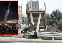 Avcılar'da iş makinesi taşıyan TIR'ın çarptığı üst geçit kaldırıldı