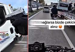Çekici üzerinden silah zoruyla motosiklet indirme senaryosu çeken 4 kişi gözaltında