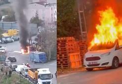 Ataşehir'de hafif ticari araç alev alev yandı