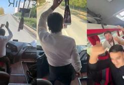Taraftar otobüsü şoförü, direksiyonu bırakıp oynadı
